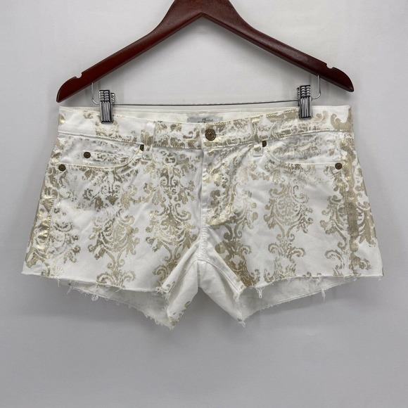 7 For All Mankind Pants - 7 For All Mankind White and Gold Raw Hem Shorts